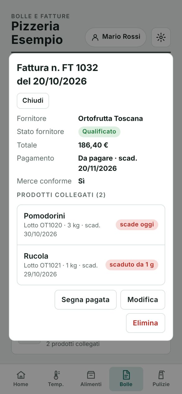 Fattura da pagare con il pulsante Segna pagata