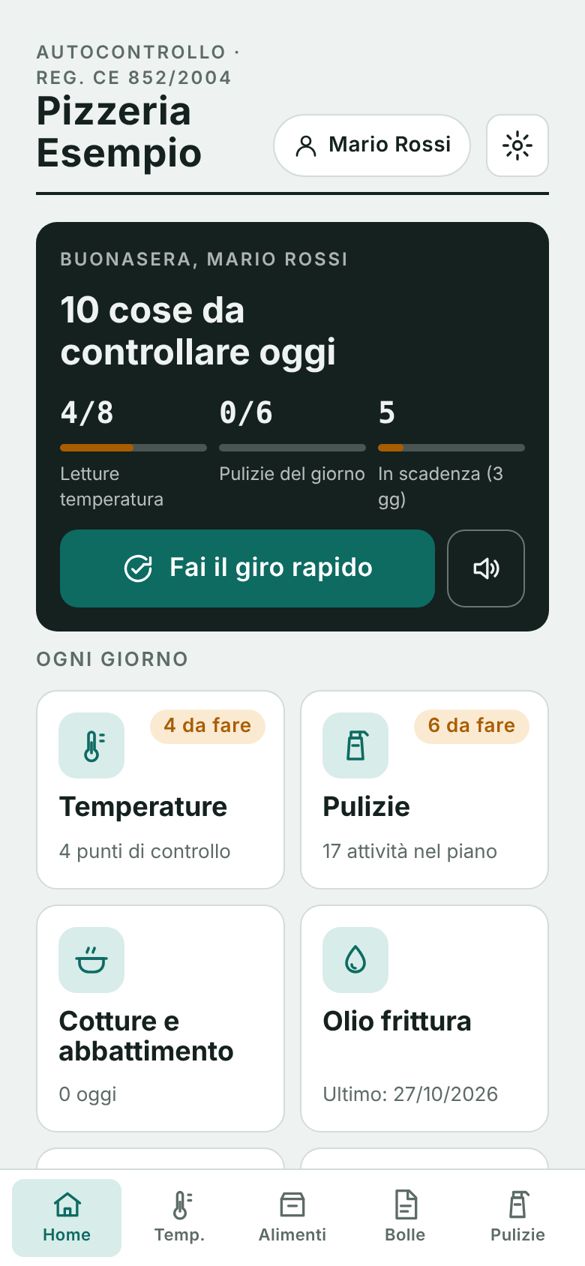 Schermata iniziale: cose da controllare oggi, letture e pulizie del giorno